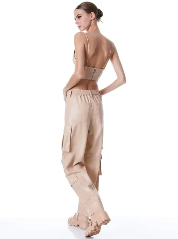 Pants Women Alice Olivia LUIS VEGAN LEATHER CARGO PANT Almond