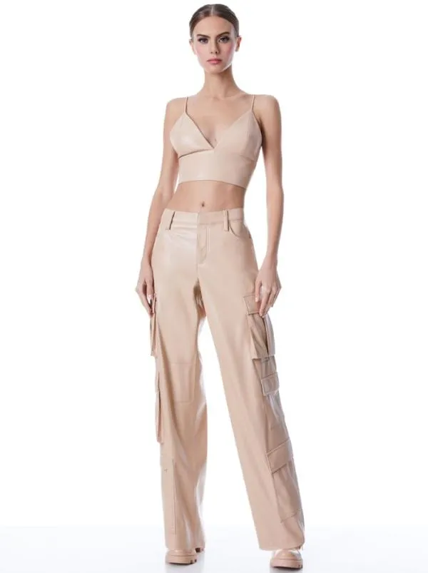 Pants Women Alice Olivia LUIS VEGAN LEATHER CARGO PANT Almond