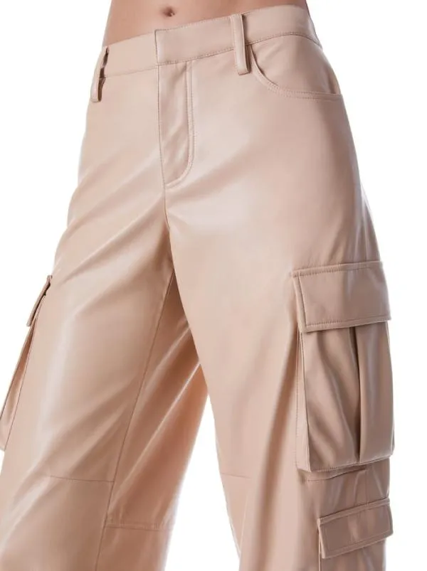 Pants Women Alice Olivia LUIS VEGAN LEATHER CARGO PANT Almond