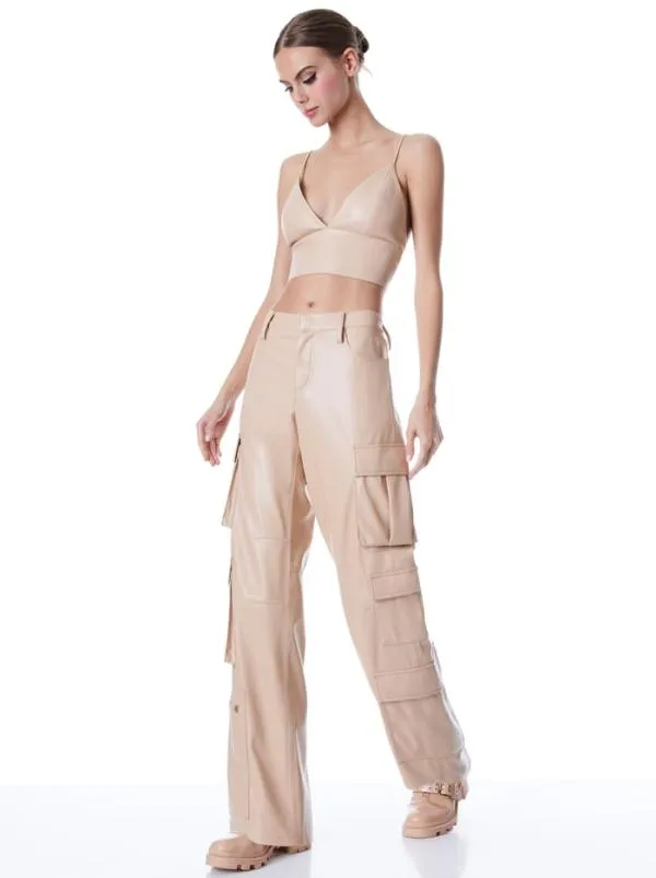 Pants Women Alice Olivia LUIS VEGAN LEATHER CARGO PANT Almond