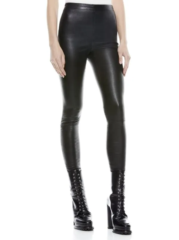 Pants Women Alice Olivia MADDOX SIDE ZIP LEATHER LEGGING Black