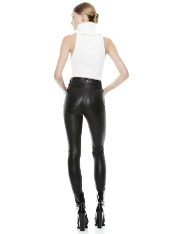 Pants Women Alice Olivia MIKAH SINGLE BUTTON LEATHER PANT Black