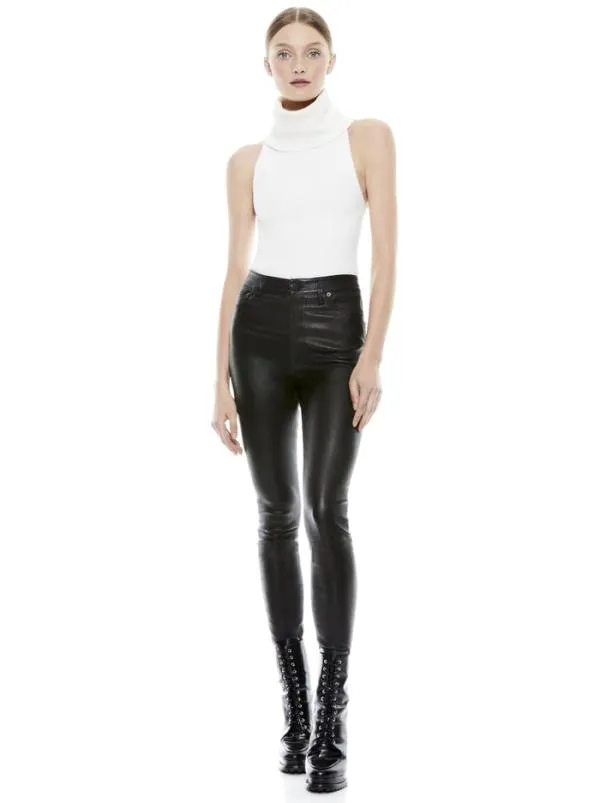 Pants Women Alice Olivia MIKAH SINGLE BUTTON LEATHER PANT Black
