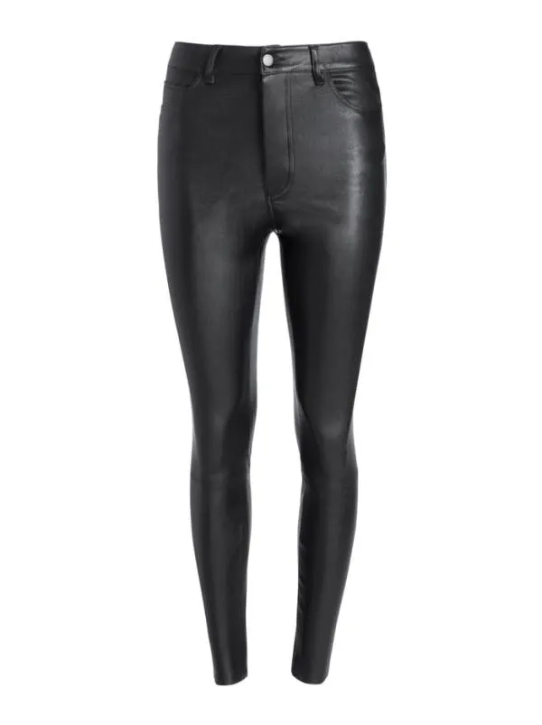 Pants Women Alice Olivia MIKAH SINGLE BUTTON LEATHER PANT Black
