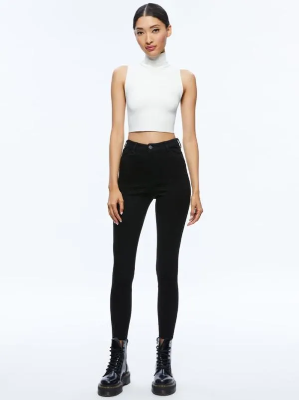 Pants Women Alice Olivia MIKAH SINGLE BUTTON SUEDE PANT Black