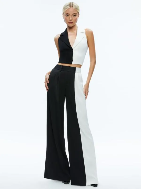 Pants Women Alice Olivia POMPEY COLOR BLOCK PANT Blackoff White