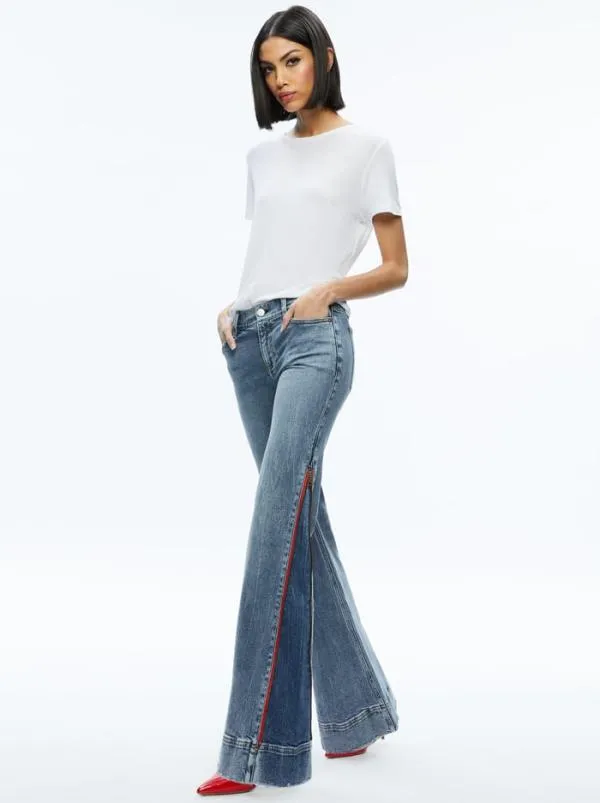 Pants Women Alice Olivia REY SIDE ZIPPER WIDE LEG JEAN Sadie Lt Vint Bluebrt Ruby