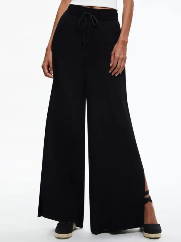 Pants Women Alice Olivia SAVETTA HIGH WAISTED WIDE LEG SIDE SLIT PANT Black