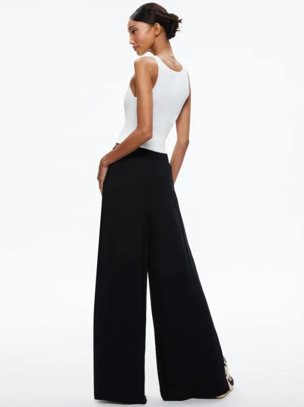 Pants Women Alice Olivia SAVETTA HIGH WAISTED WIDE LEG SIDE SLIT PANT Black