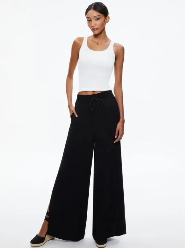 Pants Women Alice Olivia SAVETTA HIGH WAISTED WIDE LEG SIDE SLIT PANT Black