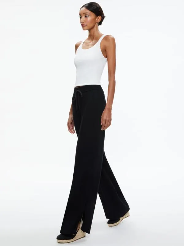 Pants Women Alice Olivia SAVETTA HIGH WAISTED WIDE LEG SIDE SLIT PANT Black