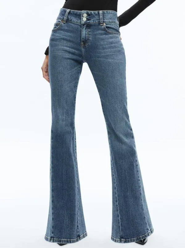 Pants Women Alice Olivia STACEY GODET BELL FLARE JEAN True Blues Dark