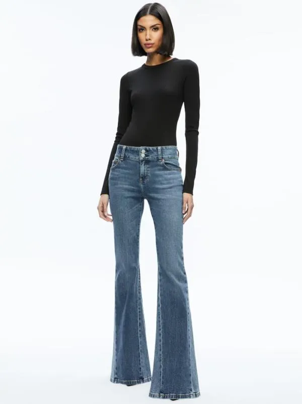 Pants Women Alice Olivia STACEY GODET BELL FLARE JEAN True Blues Dark