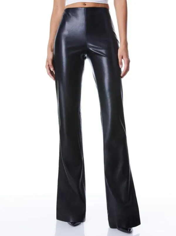 Pants Women Alice Olivia TEENY VEGAN LEATHER SIDE SLIT PANT Black