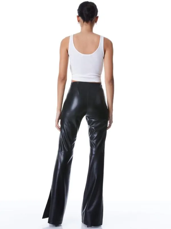 Pants Women Alice Olivia TEENY VEGAN LEATHER SIDE SLIT PANT Black