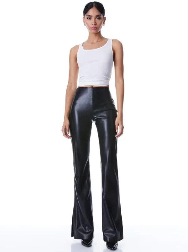 Pants Women Alice Olivia TEENY VEGAN LEATHER SIDE SLIT PANT Black