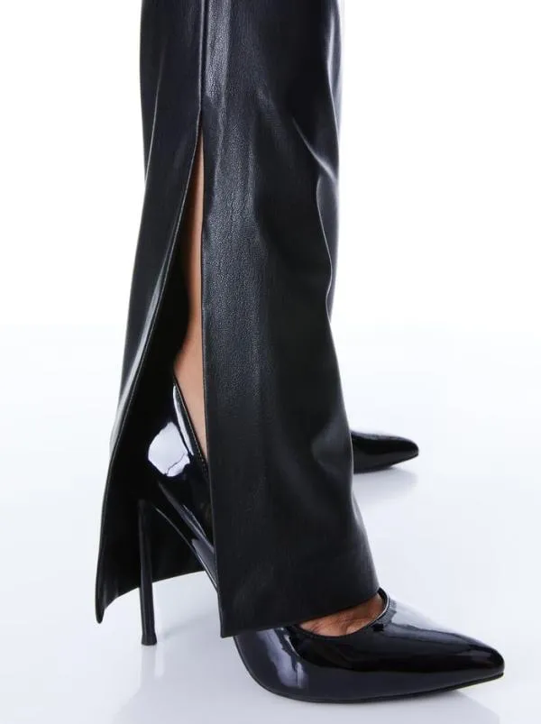 Pants Women Alice Olivia TEENY VEGAN LEATHER SIDE SLIT PANT Black