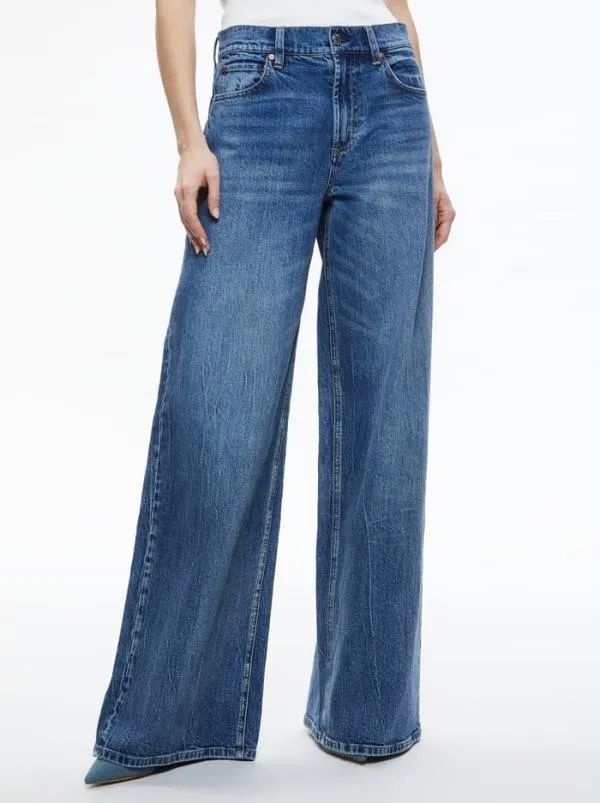 Pants Women Alice Olivia TRISH MID RISE BAGGY JEAN Brooklyn Blue