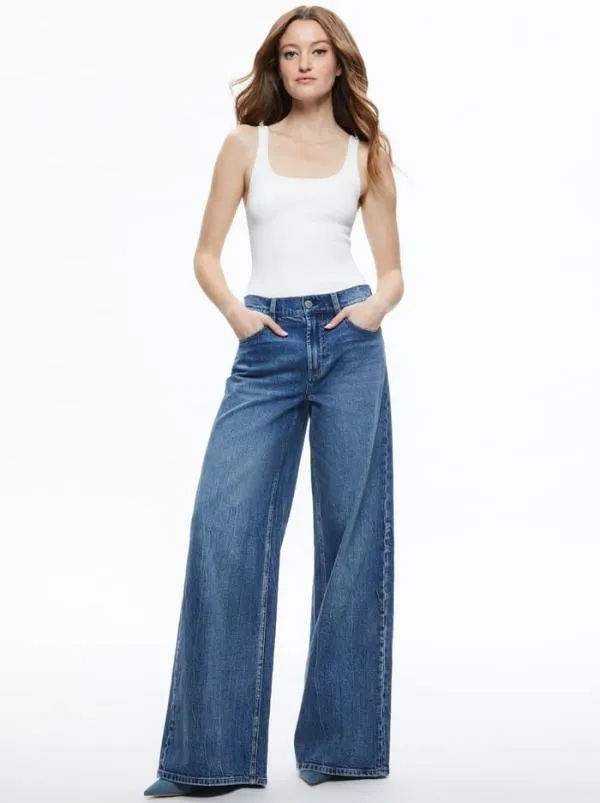 Pants Women Alice Olivia TRISH MID RISE BAGGY JEAN Brooklyn Blue