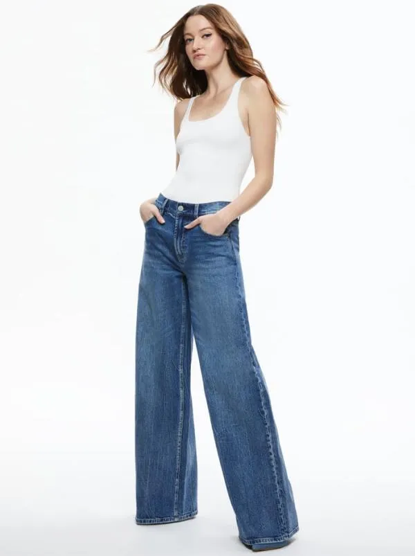 Pants Women Alice Olivia TRISH MID RISE BAGGY JEAN Brooklyn Blue
