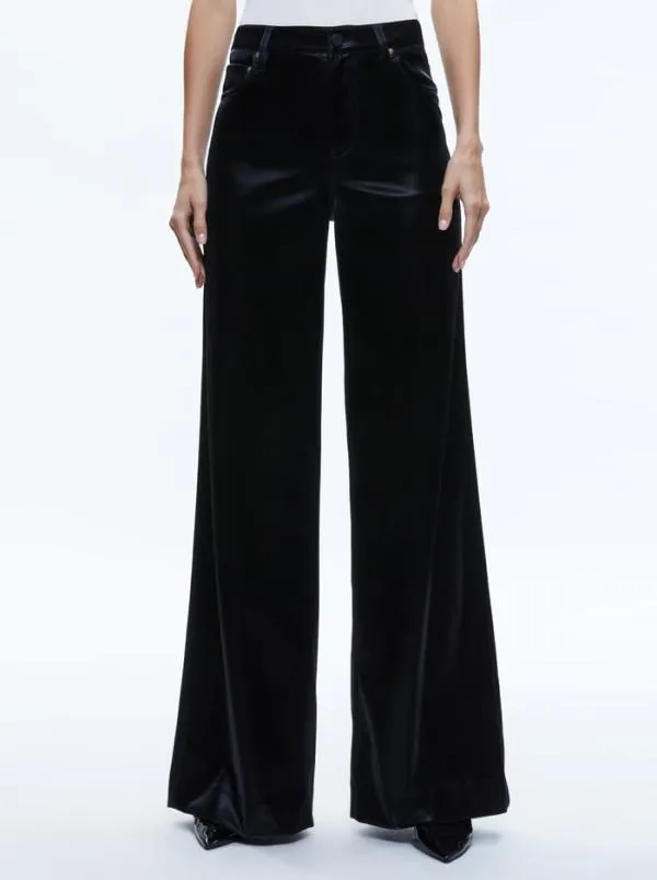 Pants Women Alice Olivia TRISH SHINY VEGAN LEATHER BAGGY PANT Black