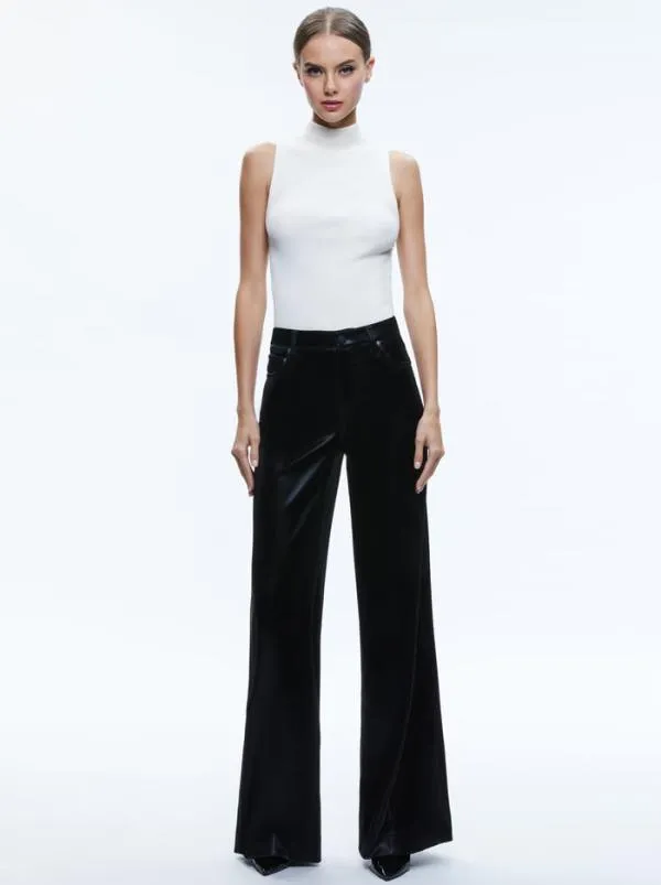 Pants Women Alice Olivia TRISH SHINY VEGAN LEATHER BAGGY PANT Black