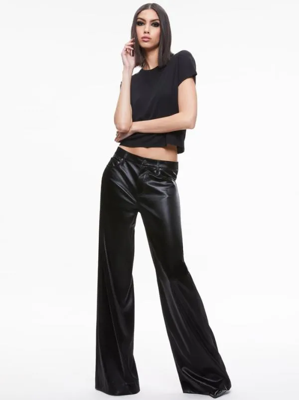 Pants Women Alice Olivia TRISH SHINY VEGAN LEATHER BAGGY PANT Black