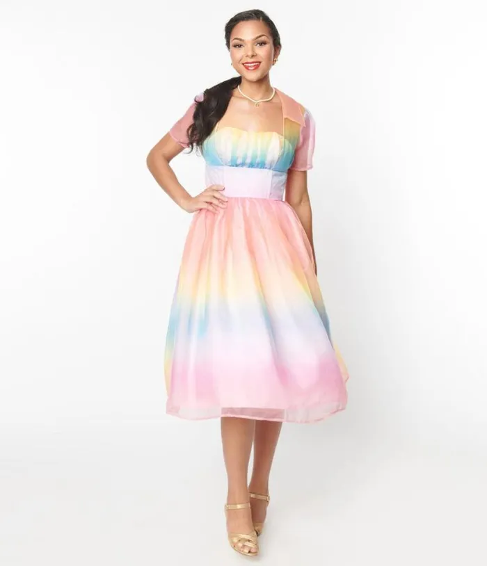 Pastel Rainbow Ombre Libby Swing Dress Dresses Unique Vintage Swing