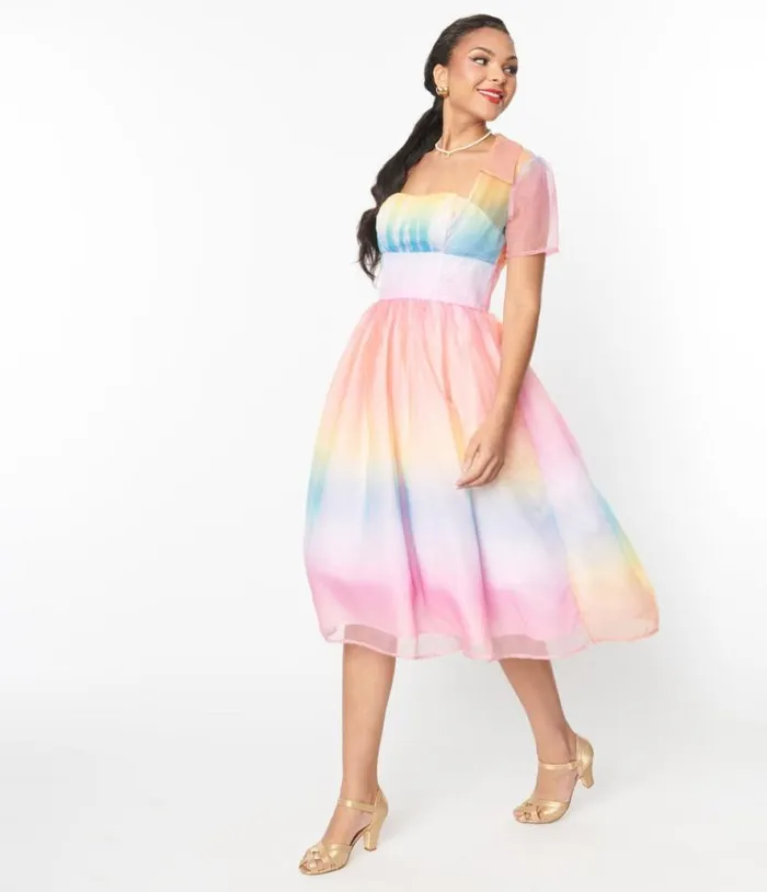 Pastel Rainbow Ombre Libby Swing Dress Dresses Unique Vintage Swing