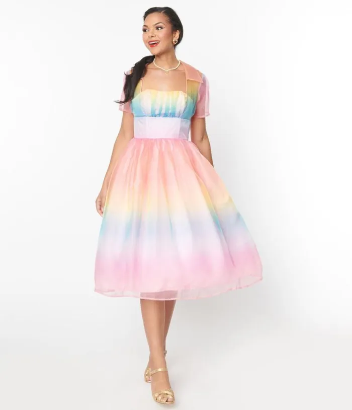 Pastel Rainbow Ombre Libby Swing Dress Dresses Unique Vintage Swing