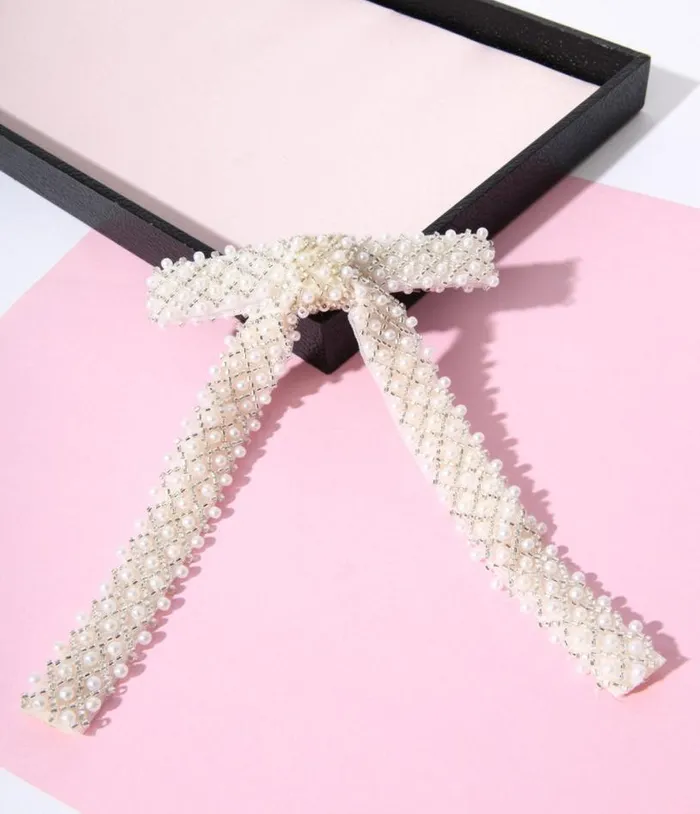 Pearl Bow Barrette Accessories Unique Vintage Hair Clips