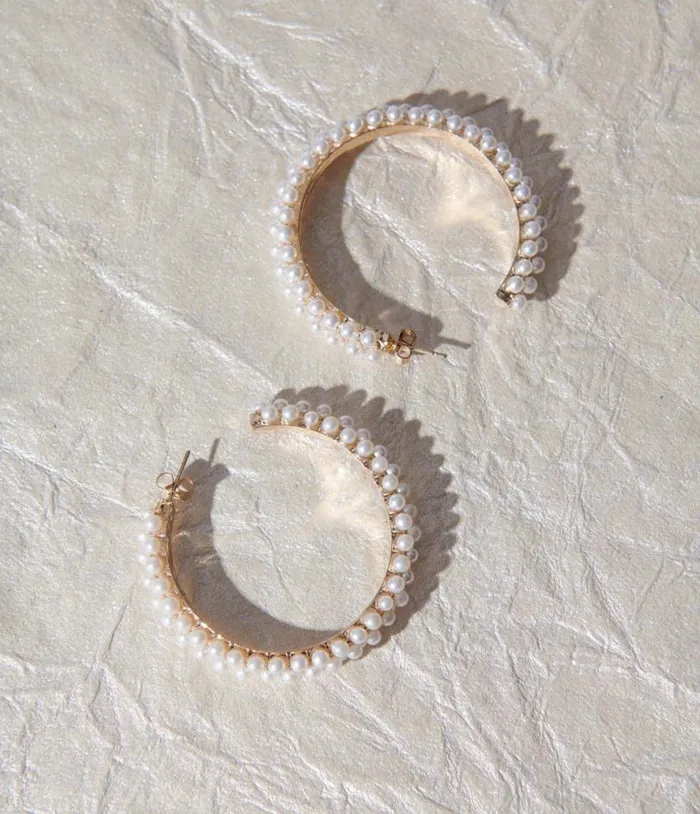 Pearl Encrusted Hoop Earrings Accessories Unique Vintage Earrings