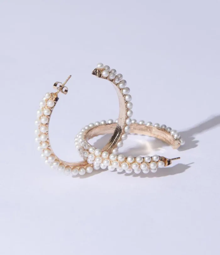 Pearl Encrusted Hoop Earrings Accessories Unique Vintage Earrings