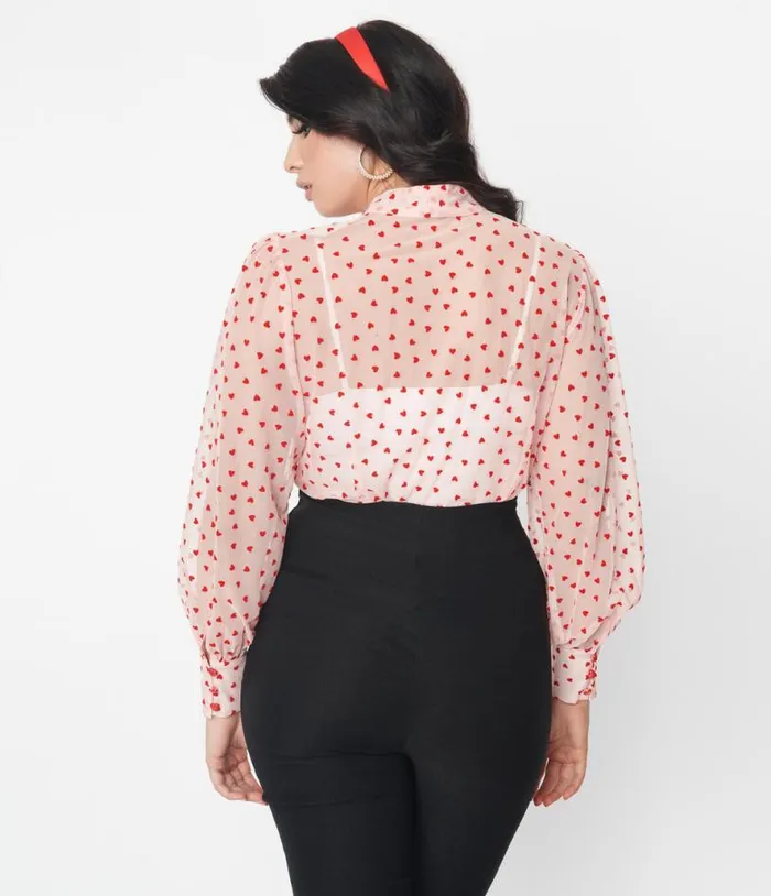 Pink and Red Hearts Gwen Blouse Clothing Unique Vintage Blouses