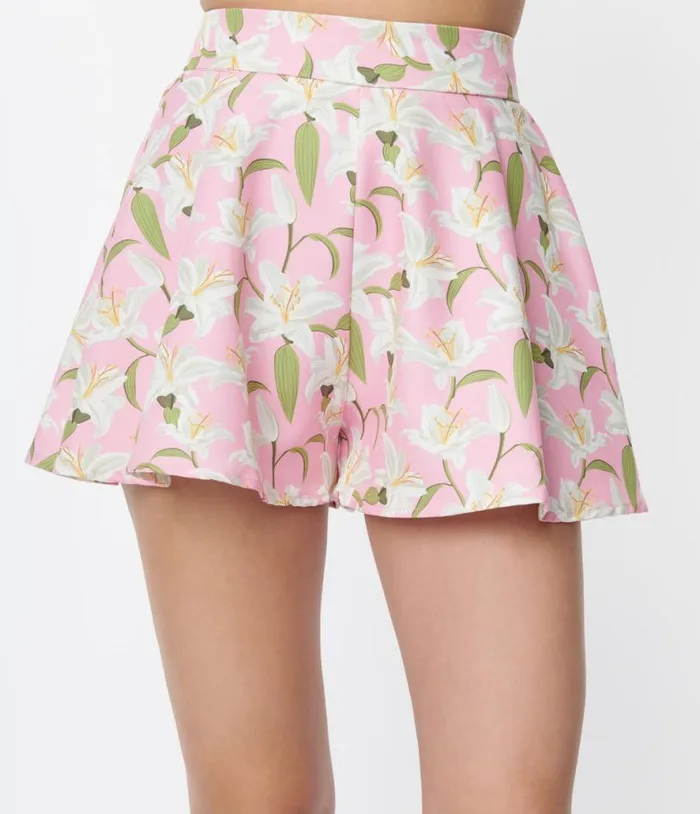 Pink and White Lilies Bama Breeze Top and Shorts Set ClothingPlus Unique Vintage Shorts