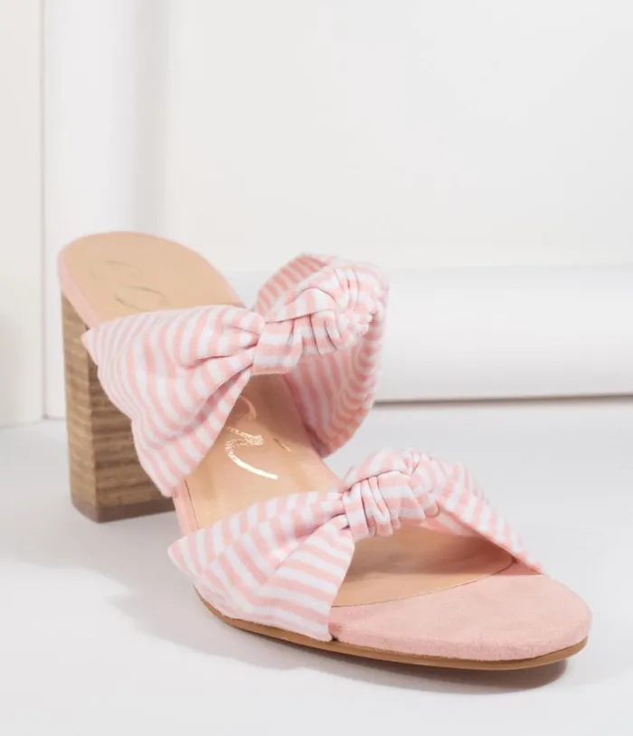 Pink and White Stripe Block Heel Sandal Shoes Unique Vintage Sandals