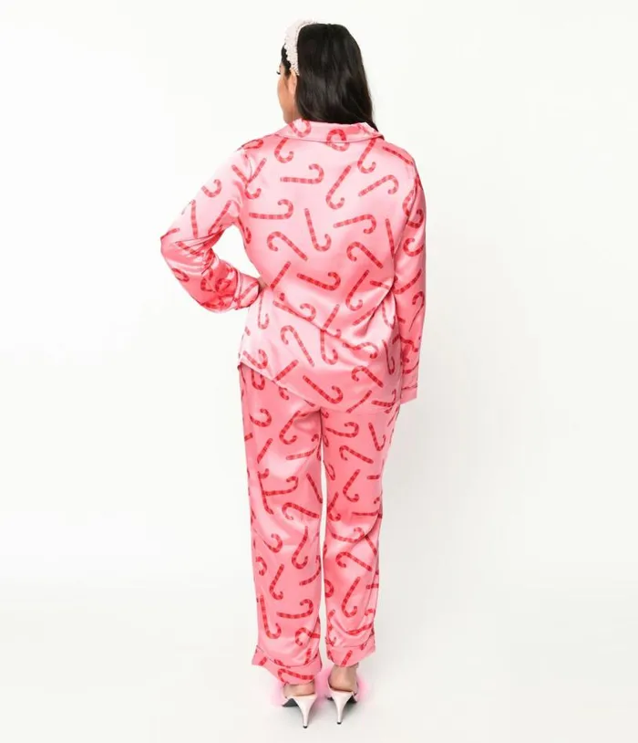 Pink Candy Cane Satin Pajama Set Accessories Unique Vintage Lingerie and Shapewear