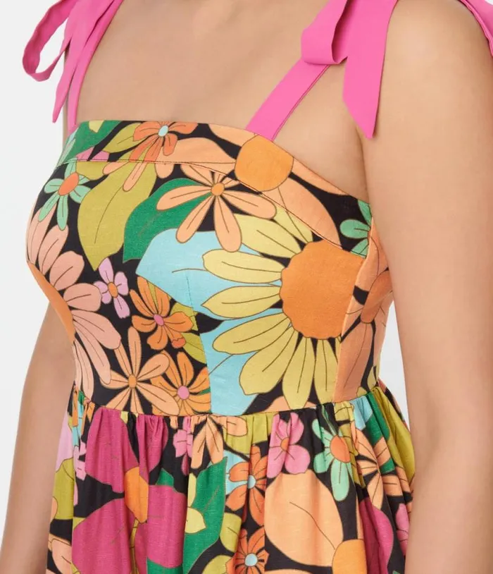 Pink Floral Tiered Midi Dress Dresses Unique Vintage Pocket Dresses