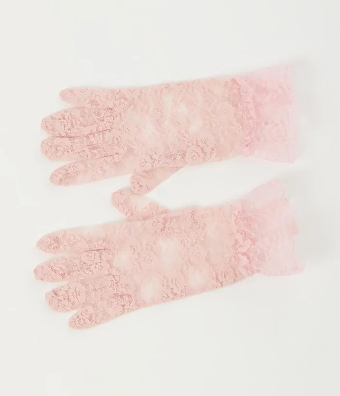 Pink Lace Ruffle Gloves Accessories Unique Vintage Gloves and Scarves