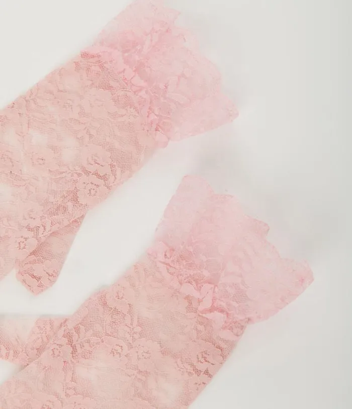 Pink Lace Ruffle Gloves Accessories Unique Vintage Gloves and Scarves