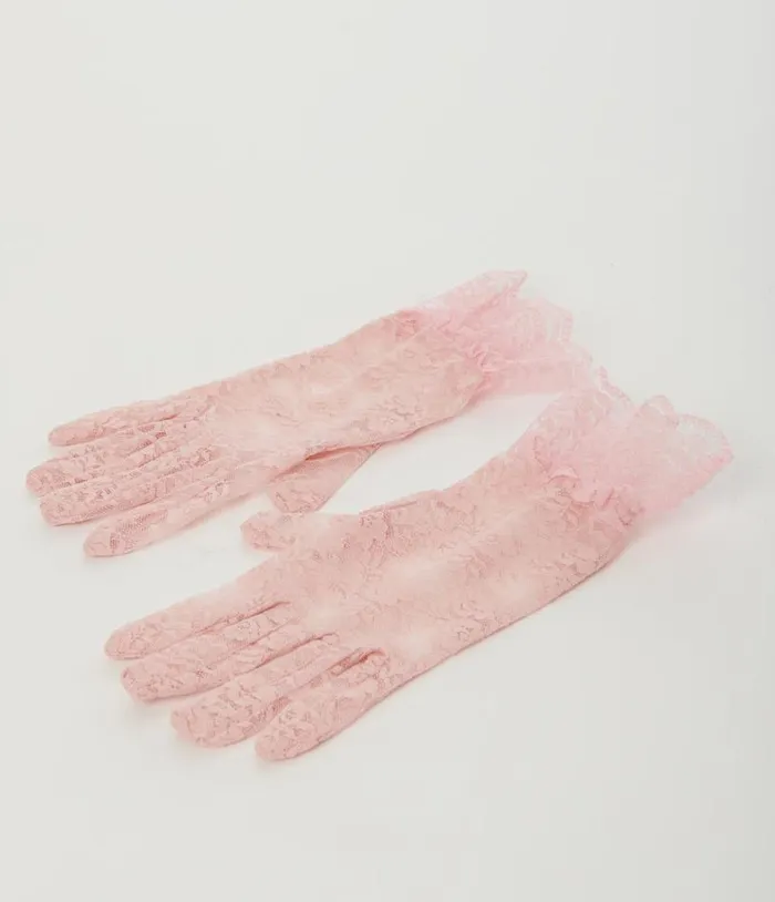 Pink Lace Ruffle Gloves Accessories Unique Vintage Gloves and Scarves