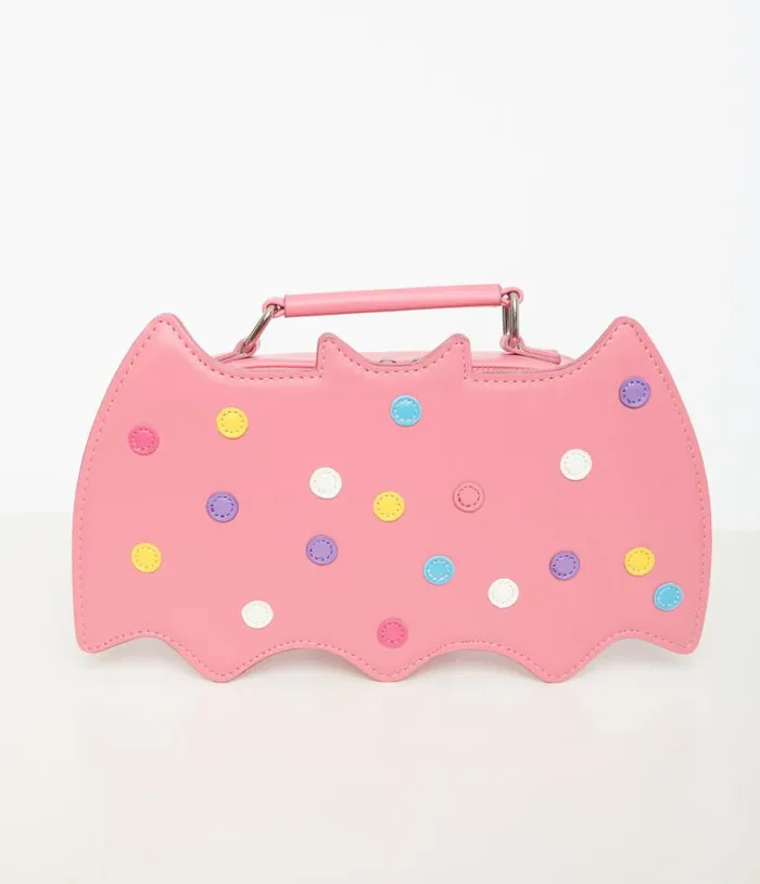 Pink Leatherette Circus Cookie Bat Crossbody Bag AccessoriesHalloween Unique Vintage Accessories Pink Leatherette Circus Cookie Bat Crossbody Bag AccessoriesHalloween Unique Vintage Accessories