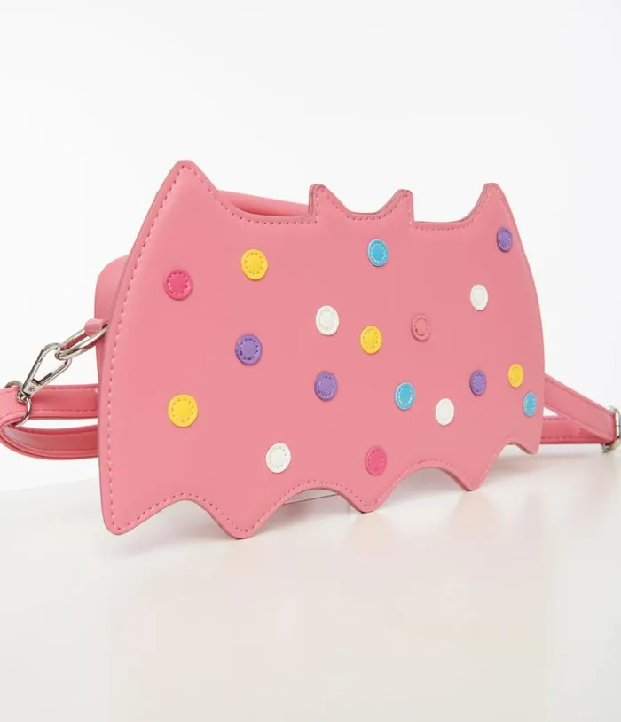 Pink Leatherette Circus Cookie Bat Crossbody Bag AccessoriesHalloween Unique Vintage Accessories