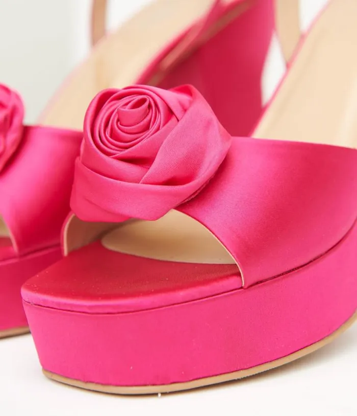 Pink Rosette Satin Platform Heels Shoes Unique Vintage Heels