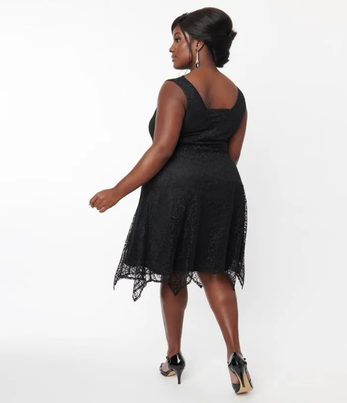 Plus Size 1920s Black Lace Hemingway Flapper Dress DressesPlus Unique Vintage Pencil