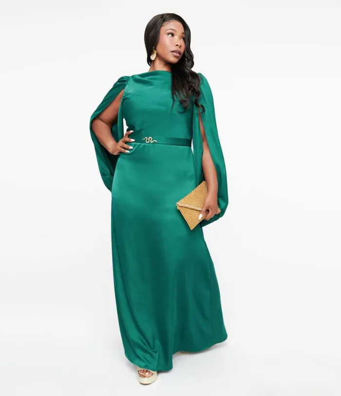 Plus Size 1920s Emerald Satin and Snake Pin Evening Gown DressesPlus Unique Vintage Midi and Maxi Plus Size 1920s Emerald Satin and Snake Pin Evening Gown DressesPlus Unique Vintage Midi and Maxi