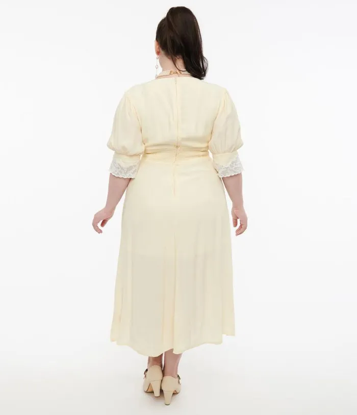 Plus Size 1930s Cream and White Lace Midi Dress Dresses Unique Vintage Midi