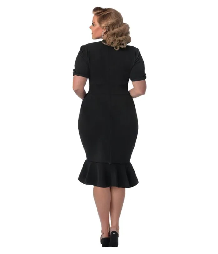 Plus Size 1940s All Black Holloway Wiggle Dress DressesPlus Unique Vintage Pencil