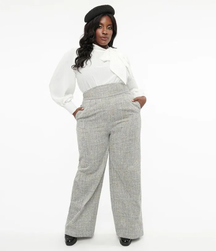 Plus Size 1940s Beige and Baby Blue Tweed High Waist Pants ClothingPlus Unique Vintage Pants Plus Size 1940s Beige and Baby Blue Tweed High Waist Pants ClothingPlus Unique Vintage Pants