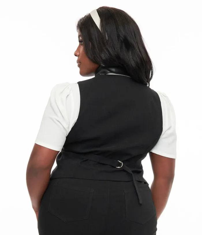 Plus Size 1940s Black and Silver Bat Button Up Vest Halloween Unique Vintage Tops